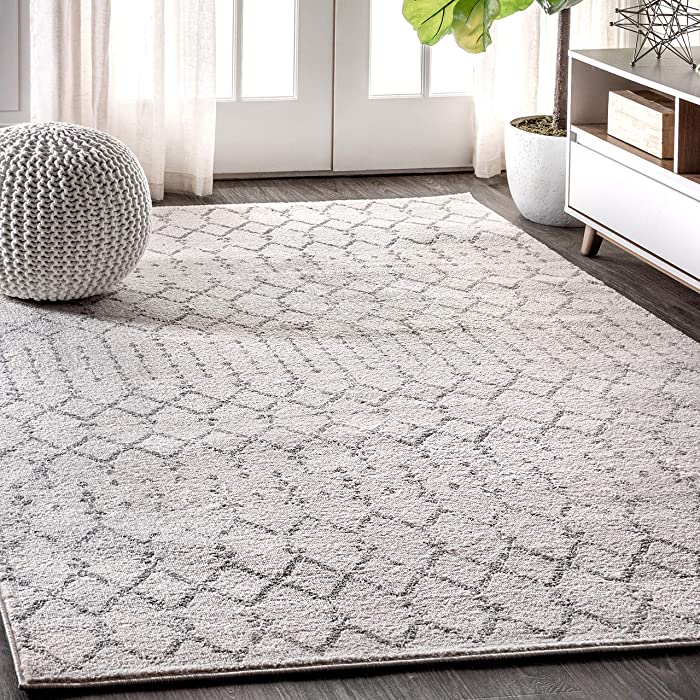 JONATHAN Y MOH101B-5 Moroccan Hype Boho Vintage Diamond Indoor Area Rug Bohemian Easy Cleaning Bedroom Kitchen Living Room Non Shedding, 5 X 8, Cream/Gray