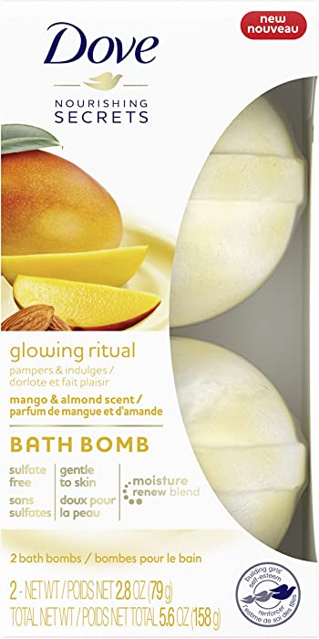 Dove Nourishing Secrets Bath Bombs Scented to Pamper & Indulge Mango & Almond Bath Bomb Set Leaves Skin Feeling Soft & Smooth 2.8 Oz 2 Count