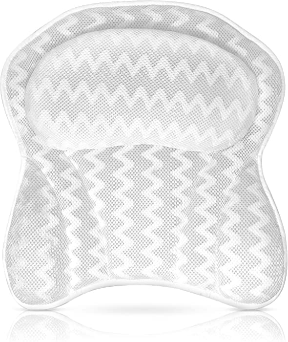 Luxurious Bath Pillow for Tub – Ergonomic Bath Pillow for Neck and Back Support – Bathtub Cushion for a Clean - Breathable Comfort 3D Quilted Mesh – Air Mesh Technology Supports Joints (White)