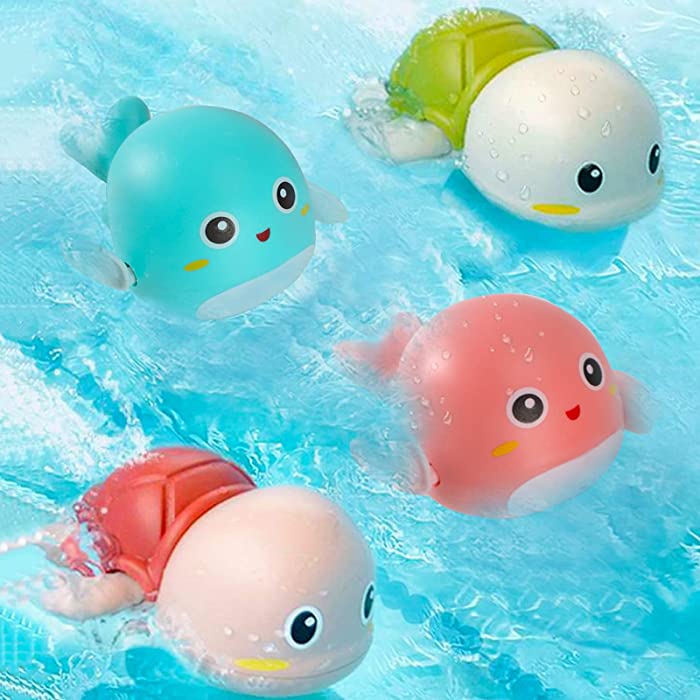 Funsland Baby Bath Toys for Kids Bathtime Fun 4 Pack Wind up Bathtub Toys Swimming Toys Turtles and Dolphin Sensory Water Toys for Baby Boys and Girls for Ages 6 Months & up