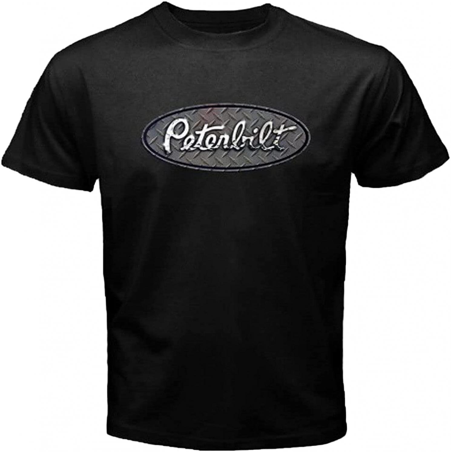 New Peterbilt Trucker Classic Racing Logo Men’s Black T-Shirt Size S to 3XL