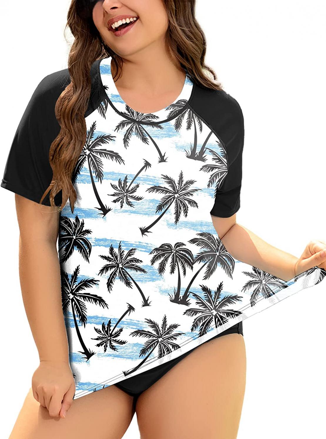 COOTRY Womens Plus Size Rash Guard Shirt Short Sleeve UPF 50+ Sun Protection Swim Top