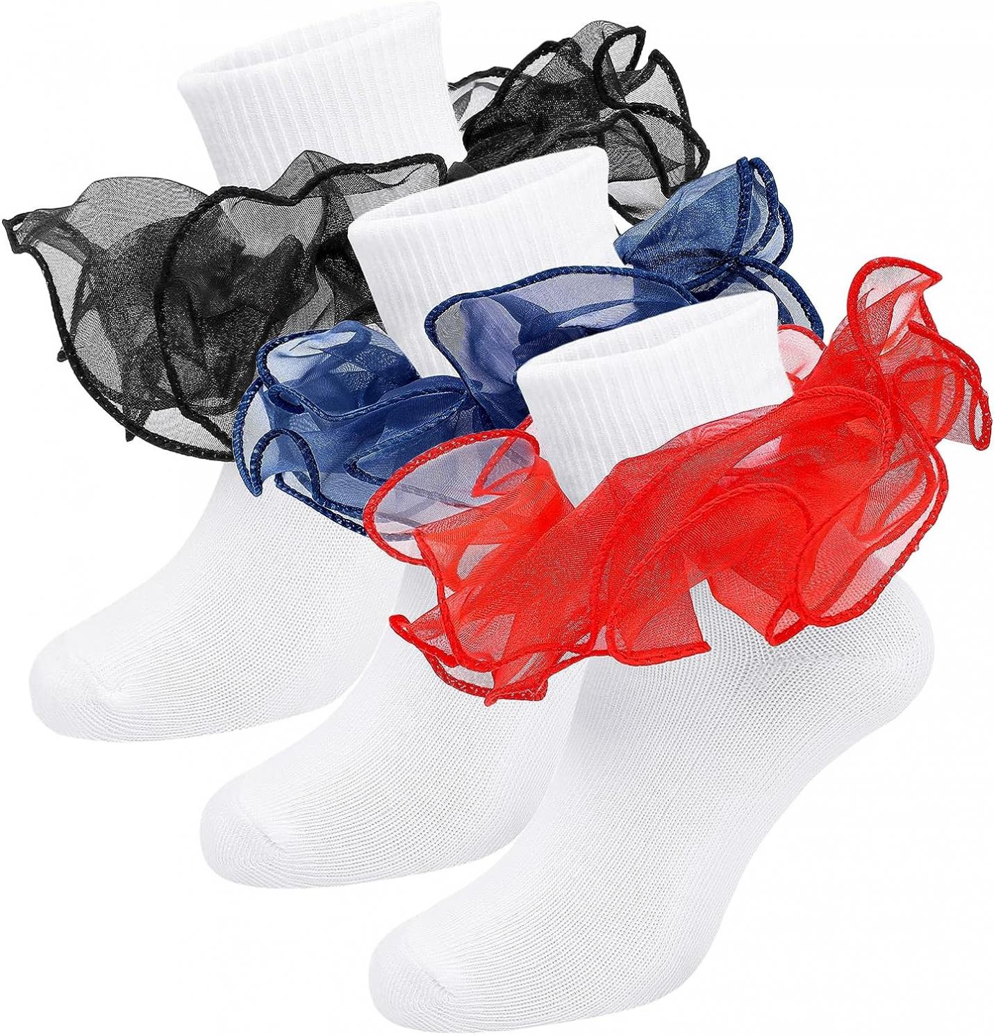 Witwot Girls Ruffle Socks Toddler Double Lace Frilly Pageant Dress Sock Turn Cuff Socks