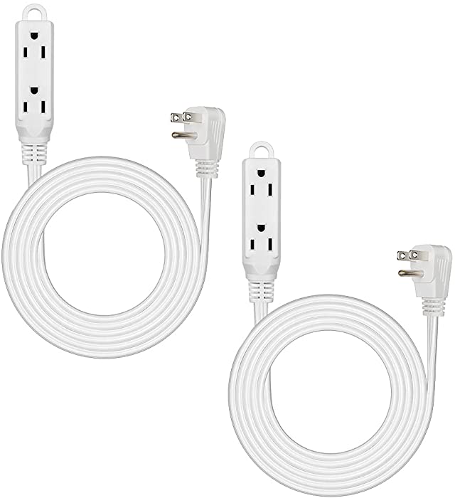 DEWENWILS 3 Outlet Extension Cord with Flat Plug, 8FT 16/3 Awg Power Cable for Indoor Use, SPT-3 Cord, White, ETL Listed, 2 Pack