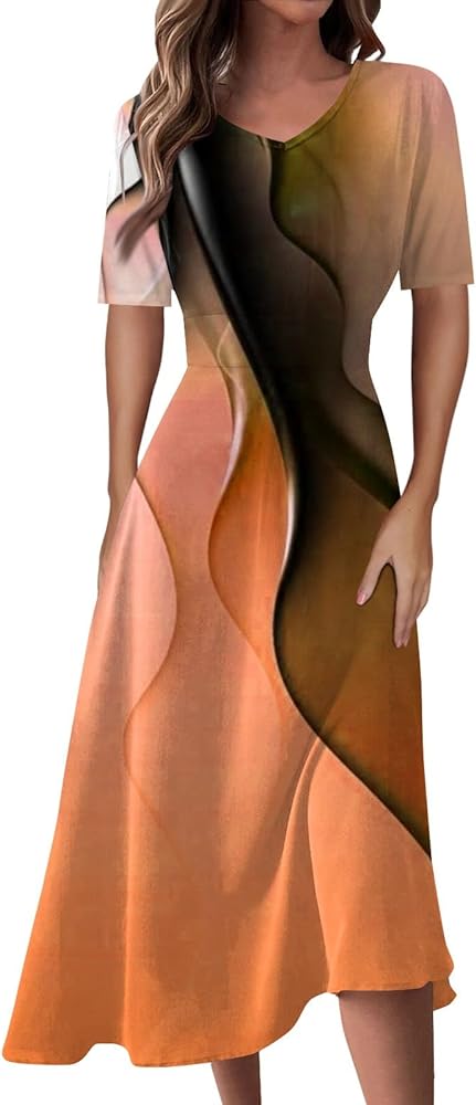 Women's Long Maxi Dress Trendy Solid/Floral Printed Boho Sundress Summer V-Neck Short Sleeve Party Holiday Dresses