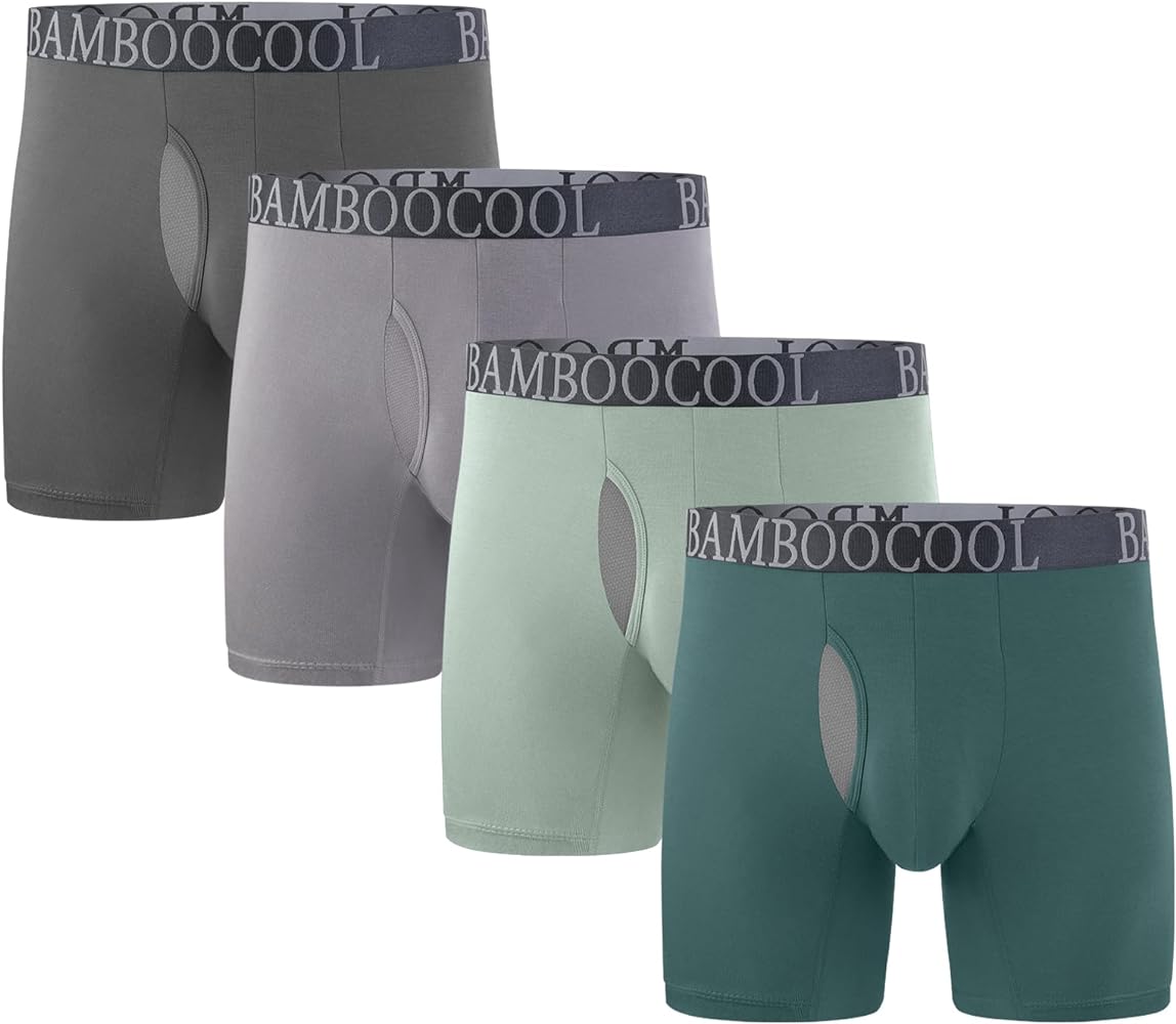 BAMBOO COOL Men's Breathable Underwear Moisture-Wicking Mesh Boxer Briefs Performance 4 &7 Pack