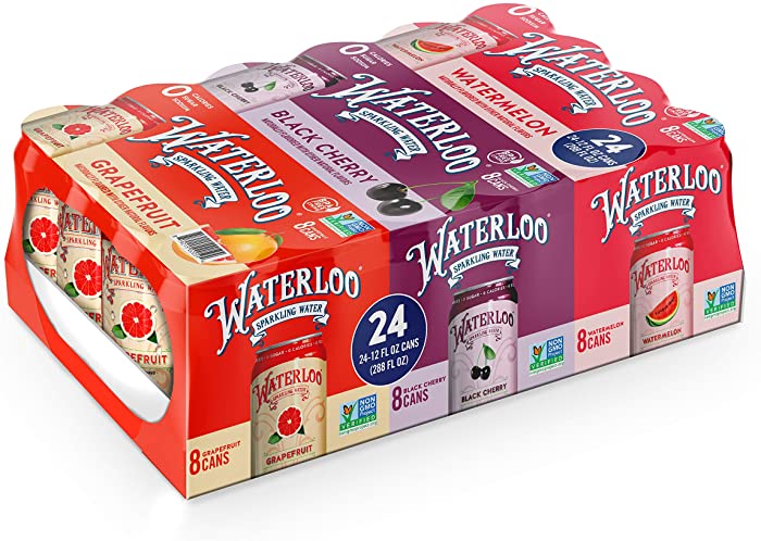 Waterloo Sparkling Water Variety Pack, 12 Fl Oz Cans, Pack of 24, 8 x Grapefruit, 8 x Black Cherry, 8 x Watermelon | Zero Calories | Zero Sugar or Artificial Sweeteners | Zero Sodium…