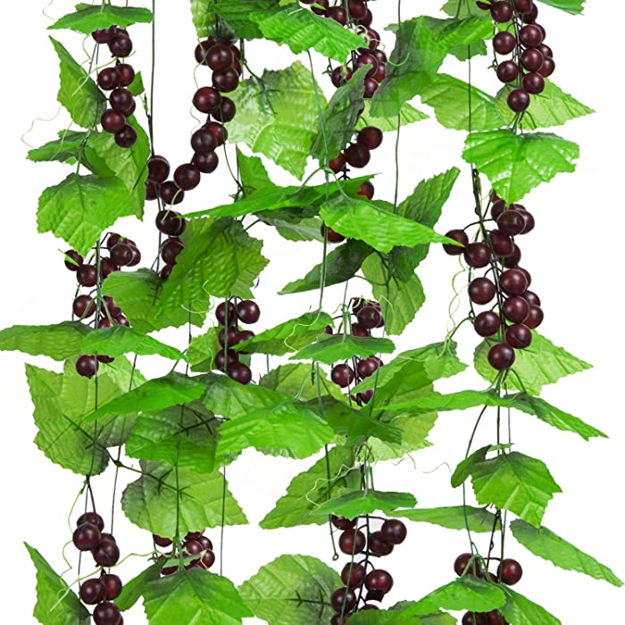 8FT 5pcs Artificial Greenery Chain Grapes Vines Leaves Foliage Simulation Fruits for Home Room Garden Wedding Garland Outside Decoration