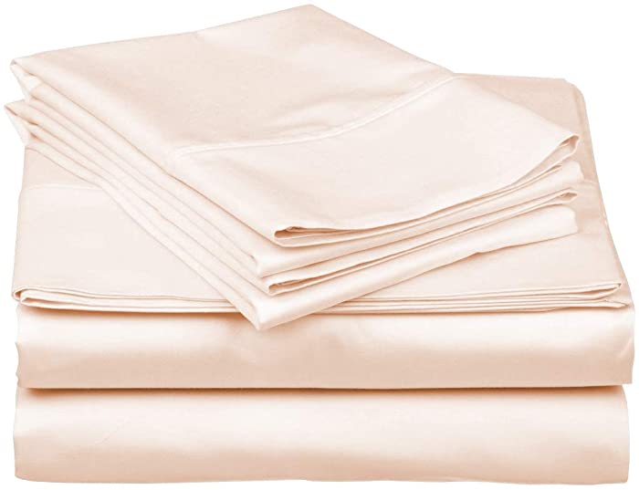 Pure Egyptian Queen Size Cotton Bed Sheets Set (Queen, 1000 Thread Count) Cream Bedding and Pillow Cases (4 Pc) – Egyptian Cotton Sheets Queen Size Bed- Sateen Sheets - 15” Queen Deep Pocket Sheets