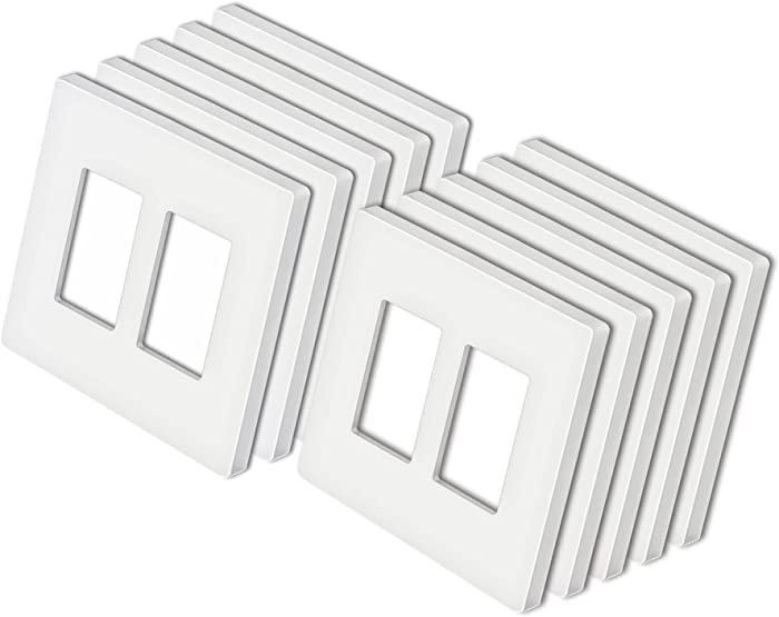 [10 Pack] BESTTEN 2-Gang Mid Size Screwless Wall Plate, USWP4 White Series, H4.85” x W4.92", Unbreakable Polycarbonate Midway Outlet Cover, for Light Switch, Dimmer, GFCI, USB Receptacle