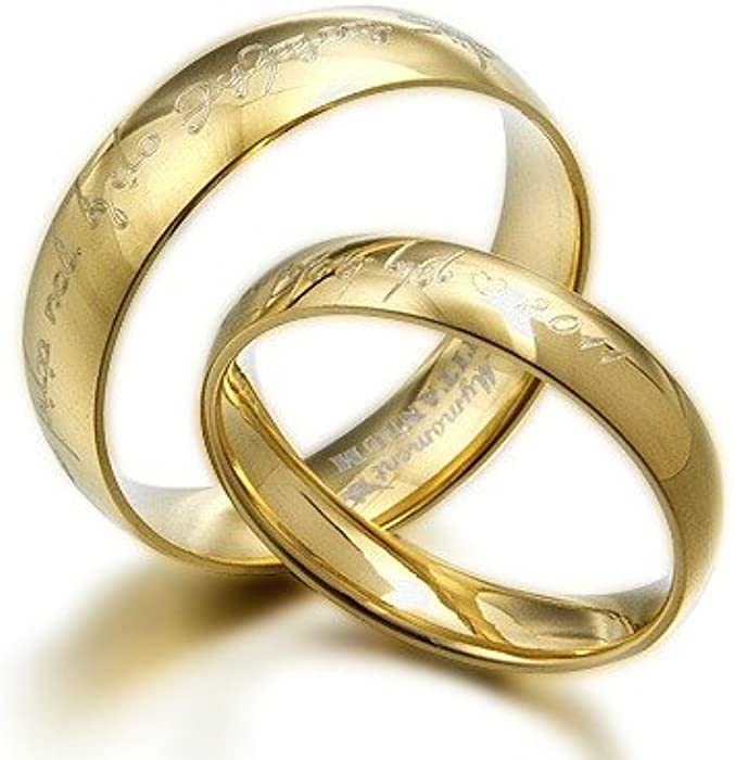 Gemini Personalize His and Her 18K Gold Color Anniversary Wedding Titanium Rings Set Dome Court Valentine Day Gift US size 3.5 to 16.5