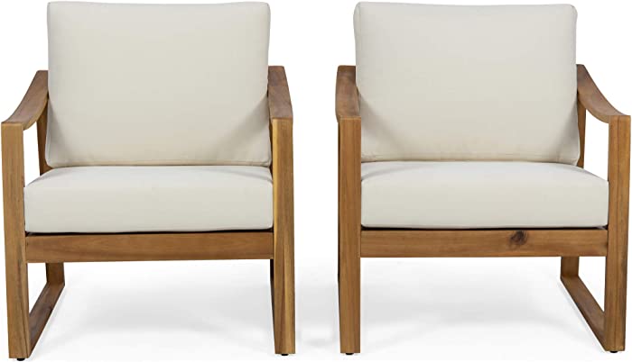 Christopher Knight Home 312951 Adolph Outdoor Acacia Wood Club Chairs with Water Resistant Cushions, Teak and Beige