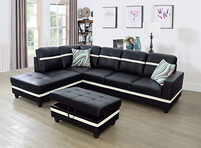 Ainehome Furniture Sectional Sofa Set, Living Room Sofa Set, Leather Sectional Sofa, Black & White Sofa Set (Left Hand Facing,#1)