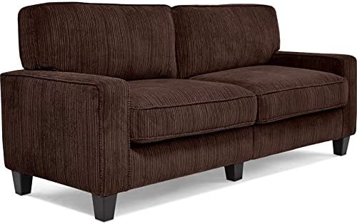 Serta Palisades Upholstered Sofas for Living Room Modern Design Couch, Straight Arms, Soft Fabric Upholstery, Tool-Free Assembly, 78" Sofa, Brown