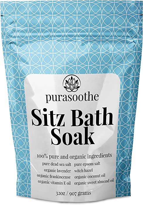 Sitz Bath Salt Natural Hemorrhoid Treatment and Postpartum Care - Organic Sitz Bath Soak Dead Sea Salt, Epsom Salt, Witch Hazel, Frankincense, Essential Oils Hemmoroid Treatment 32oz