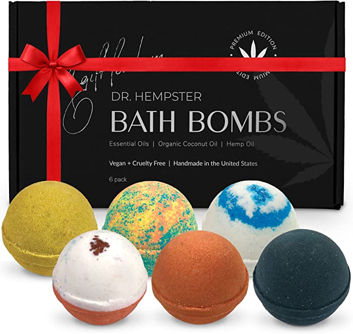 Organic Bath Bomb Gift Set for Men - 6 Pack - Gifts for Him - Natural Coconut and Hemp Bath Bombs with Essential Oils – Fathers Day Gift for Dad or Husband - Made in The USA