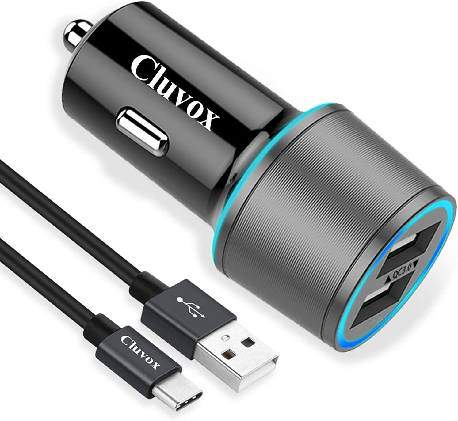 Rapid USB C Car Charger, Compatible for Samsung Galaxy S22/S21/Note 20/Ultra/10/Plus/9/8/S20 Plus/Ultra/S10+/S10e/S9/S8/A50/A70, Quick Charge 3.0 Dual USB 18W Fast Car Charger with Type C Cable 3.3ft