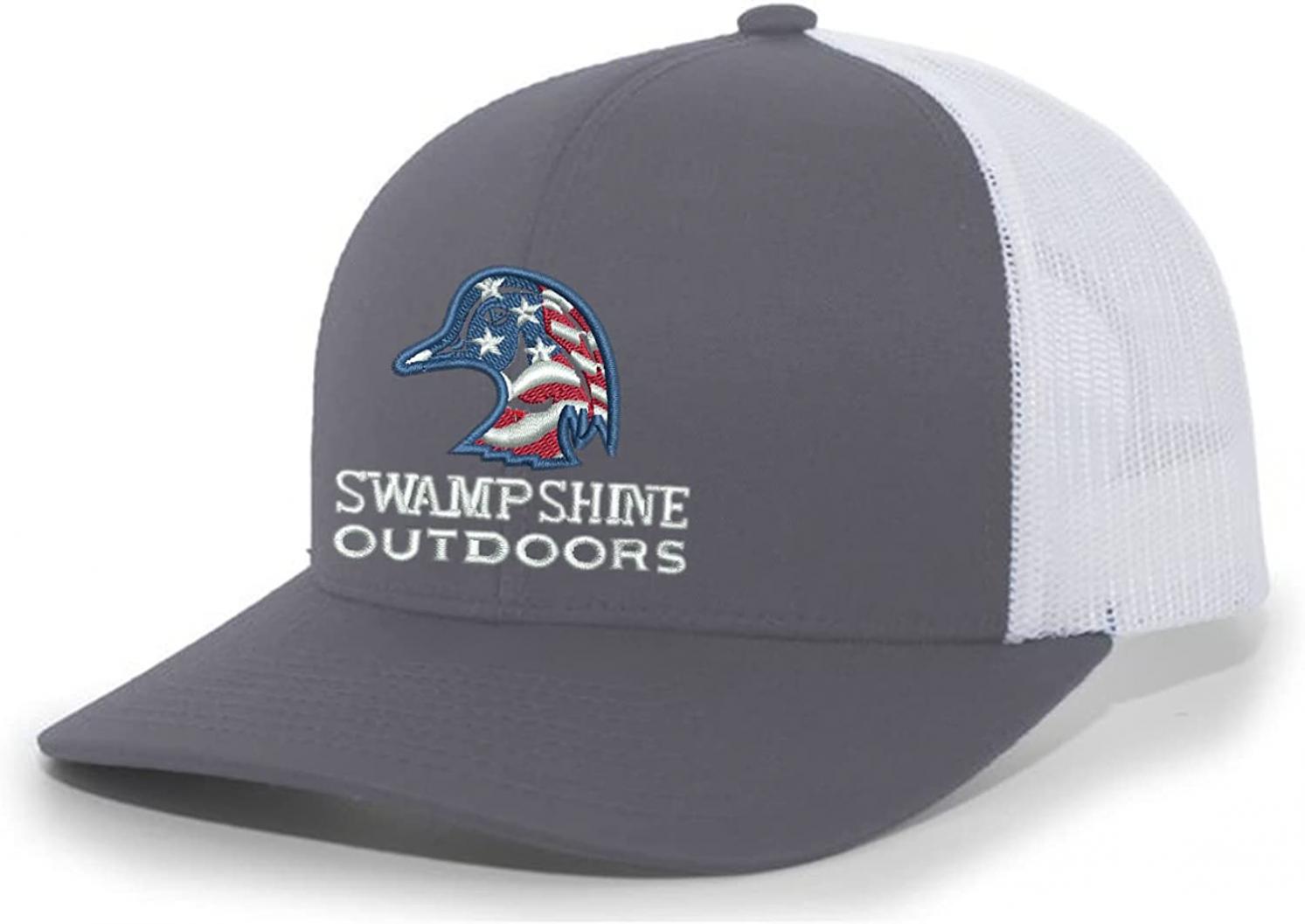 Swampshine Outdoors Classic Embroidered American Flag Duck Logo Hunting Hat Mens Mesh Back Trucker Hat Baseball Cap