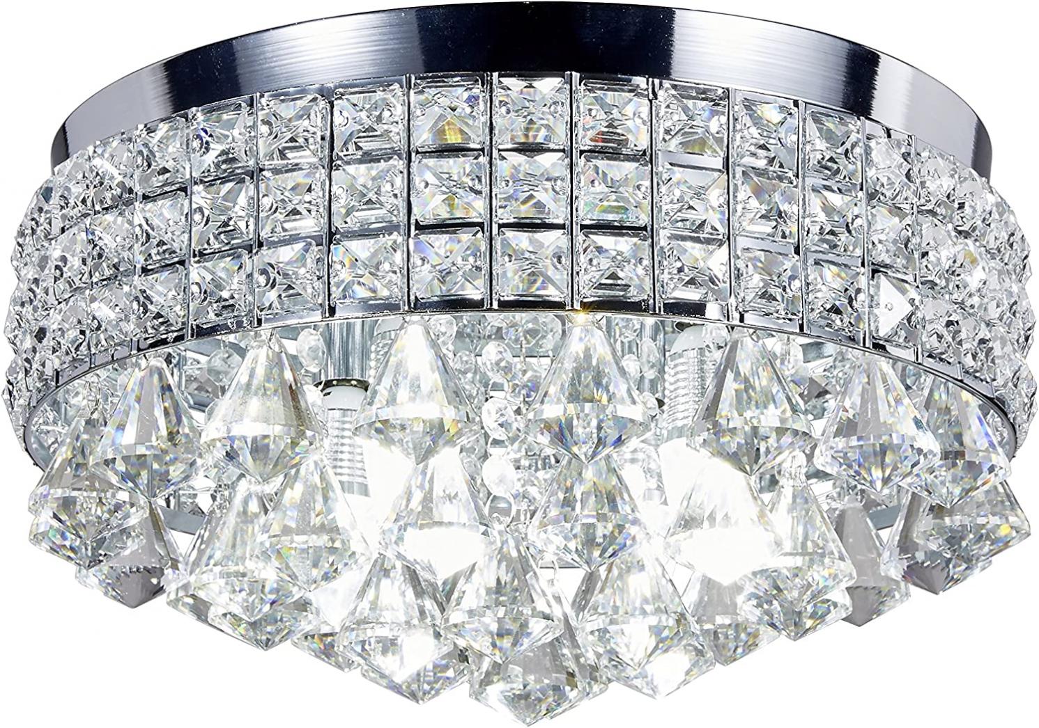 New Galaxy 4-Light Chrome Finish Metal Shade Flushmount Crystal Chandelier Ceiling Fixture