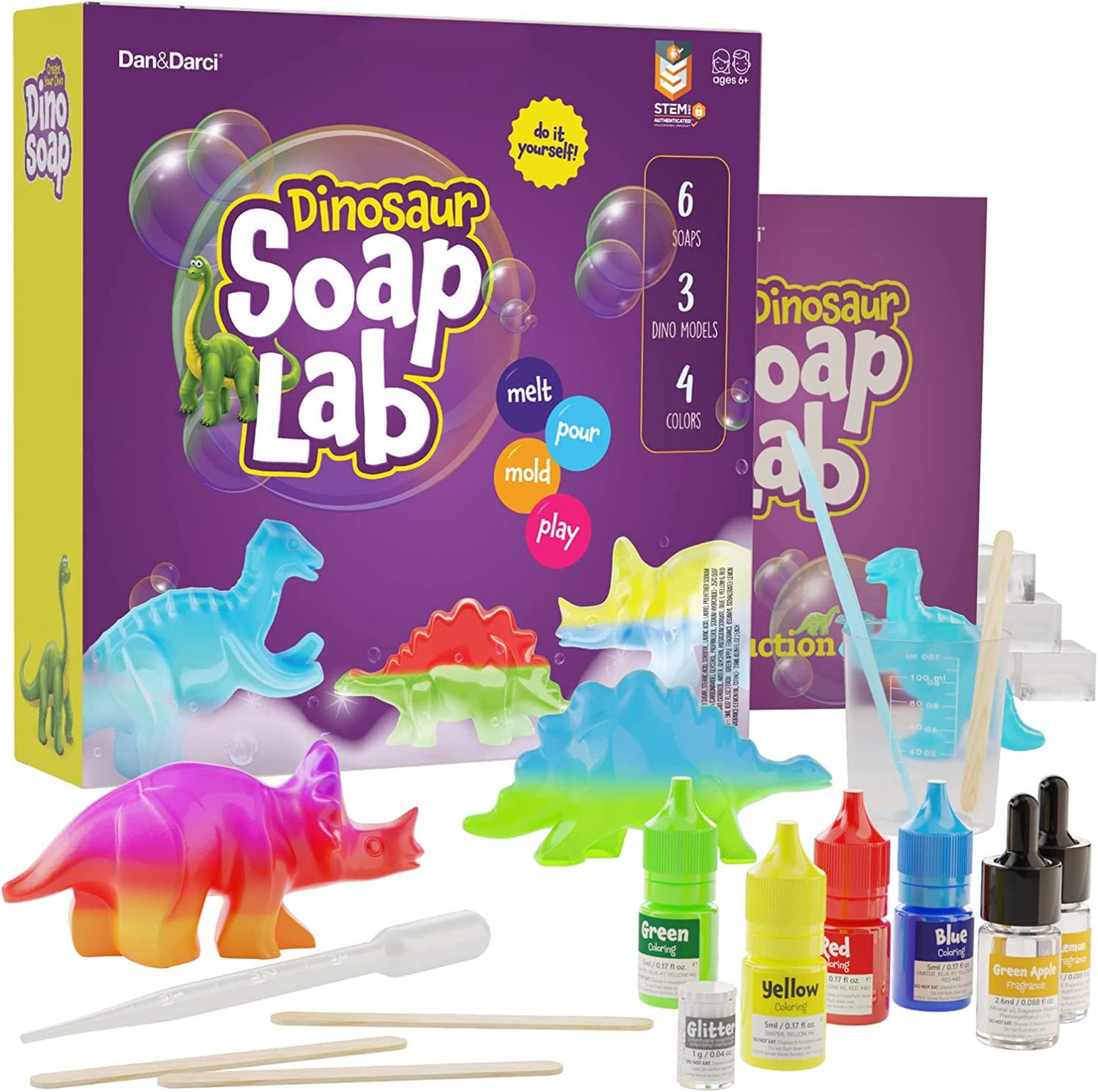 Dino Soap Making Kit for Kids - Dinosaur Science Kits for Kids All Ages - STEM DIY Activity Craft Kits - Crafts Gift for Girls and Boys