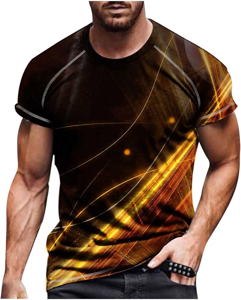 Mens Casual Stylish T-Shirt Novelty Graphic Print Tshirts Short Sleeve Crewneck Tee Tops Trendy Clothes 2024