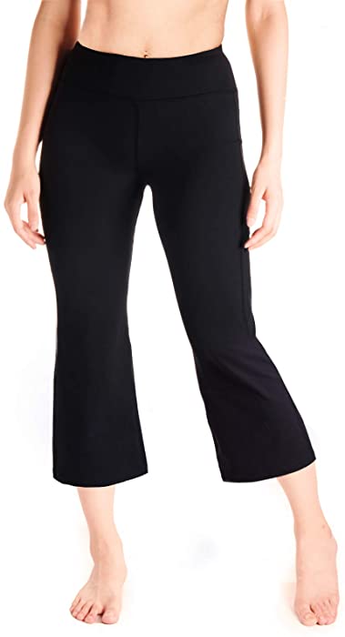 Yogipace Women's 20"/22"/24" Cropped Kick Flare Yoga Pants with Pockets Capri Length Slim Fit Pants Lounge Crop Pant