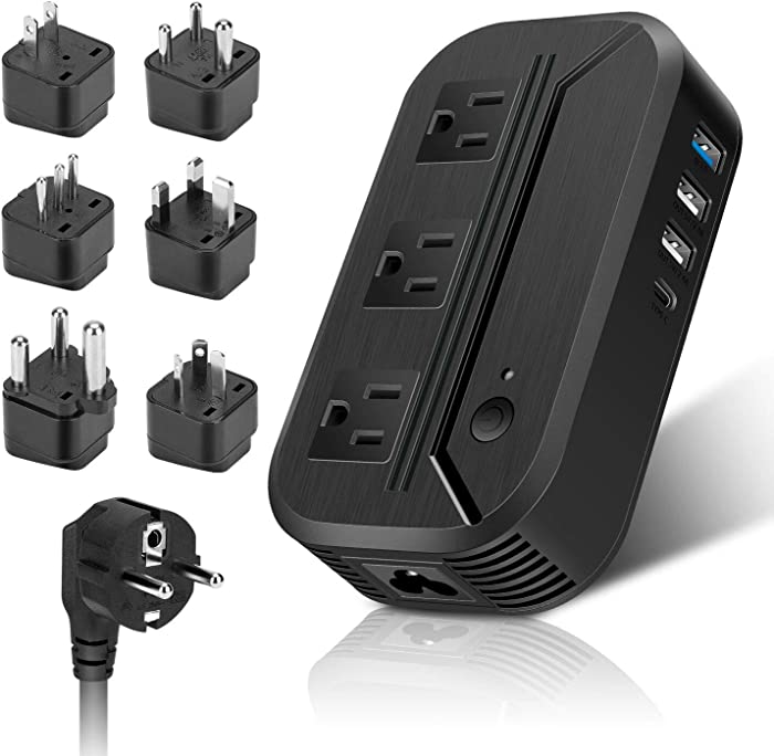 Voltage Converter 2300W Power Step Down 220V to 110V Universal Travel Adapter Power Converter Power Transformer w/ 3 AC Outlets 3 USB Ports 1 Type-C Charging for EU/UK/AU/US/IT/India/South Africa