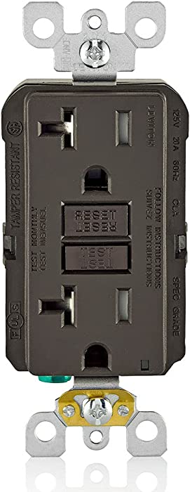 Leviton GFTR2 Self-Test SmartlockPro Slim GFCI Tamper-Resistant Receptacle with LED Indicator, Wallplate Included, 20-Amp, Brown