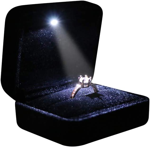 Omeet Velvet Metal Glossy with LED Jewelry Gift Box for Proposal, Engagement, Wedding - Easy to fit into Your Pocket or Handbag