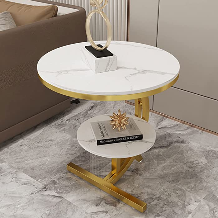 End Table,2 Layer Coffee Table Modern Minimalist Side Table for Living Room(Size:19.7inch,Color:White)