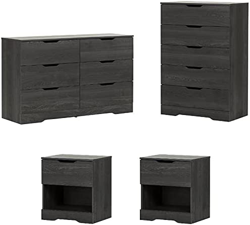 Home Square 4 Piece Bedroom Set with 2 Nightstand Dresser and Chest in Gray Oak