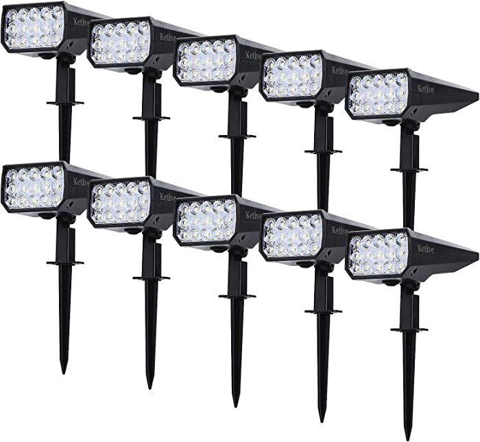 Solar Outdoor Lights Garden, Ketive 15 LEDs Bright Solar Landscape Spotlights Waterproof, Auto-ON/Off Last a Whole Night Yard Lights, Cold White, 10 Pack