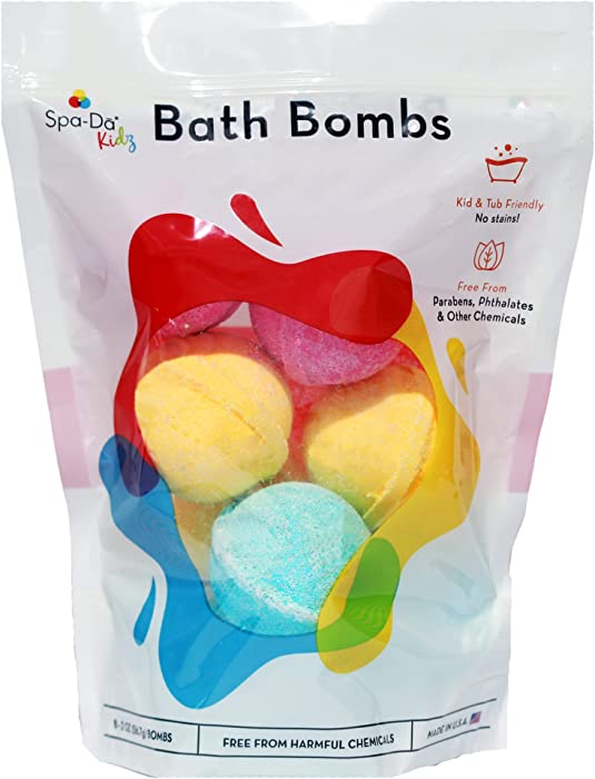 Spa-Da Kids Bath Bombs 8 Pack, Clean Gentle Safe Ingredients Free from Parabens & Harmful Chemicals, No Staining Skin or Tub, Make Bath Time Fun for Kids, Woman Owned Business Made for Moms