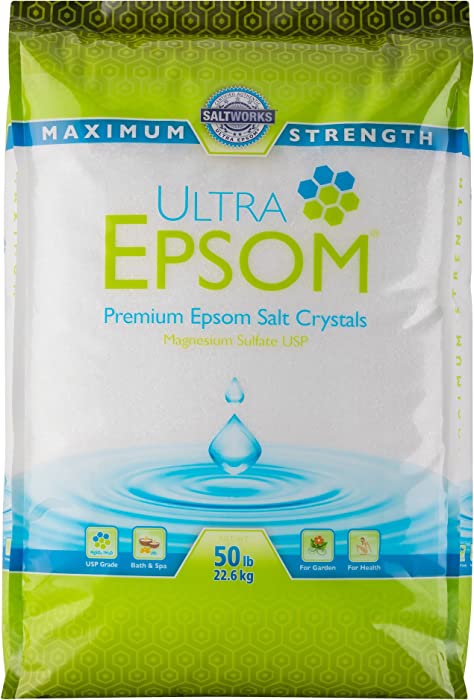 SaltWorks Ultra Epsom Bath Salt, Unscented, Medium Grain, 50 Pound Bag