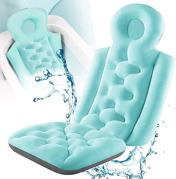 Bath Pillow Full Body Bath Tub Pillow Bath Cushion Non-Slip Resistant Bathtub Mat with Comfort Head Rest Back and Tailbone Support Buckle Fixed, can Hang,Waterproof