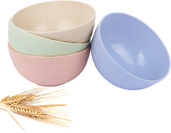 Cereal Bowls - 26 OZ Unbreakable Wheat straw Bowls For Kitchen-Eco Friendly Durable Pack Of 4 Lightweight Bowl Set-Microwavable and Dishwasher Safe-For Cereal, Rice, Noodle, Soup Bowls