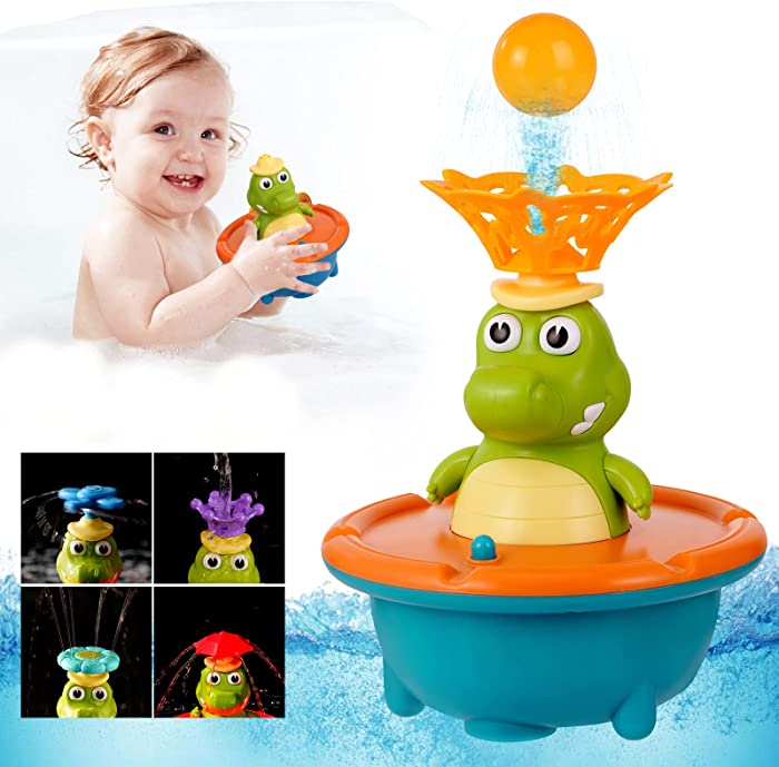 Sauyoza Baby Bath Toys, Baby Crocodile Bath Toys, Light up Sprinkle Bath Toys, Mold Free Pool Bathroom Shower Spray Bath Tub Toys for Toddlers Kids