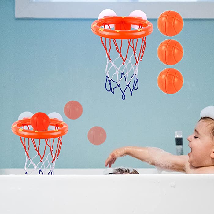 Bath Toys, Bathtub Basketball Hoop for Toddlers Kids, Boys and Girls, Bathtub Shooting Game with 3 Soft Balls Set & Strong Suction Cup, Fun Toddlers Bath Toys for Boys or Girls