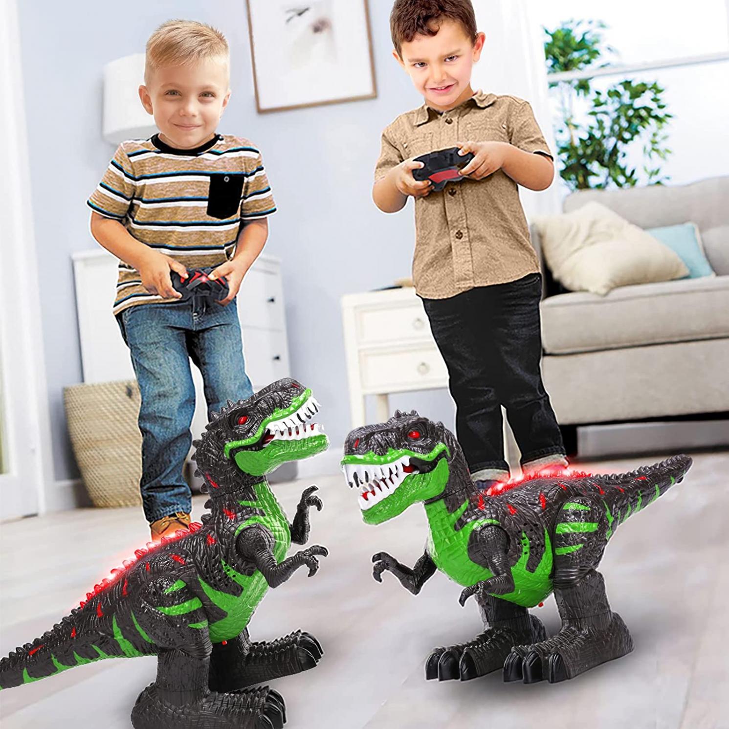 TEMI 8 Channels 2.4G Remote Control Dinosaur Toys for Kids 3 4 5 6 7 Years, Electric Stunt RC Walking T- Rex Toy with Lights and Sounds Powered by Rechargeable Battery, Gifts for Boys Girls