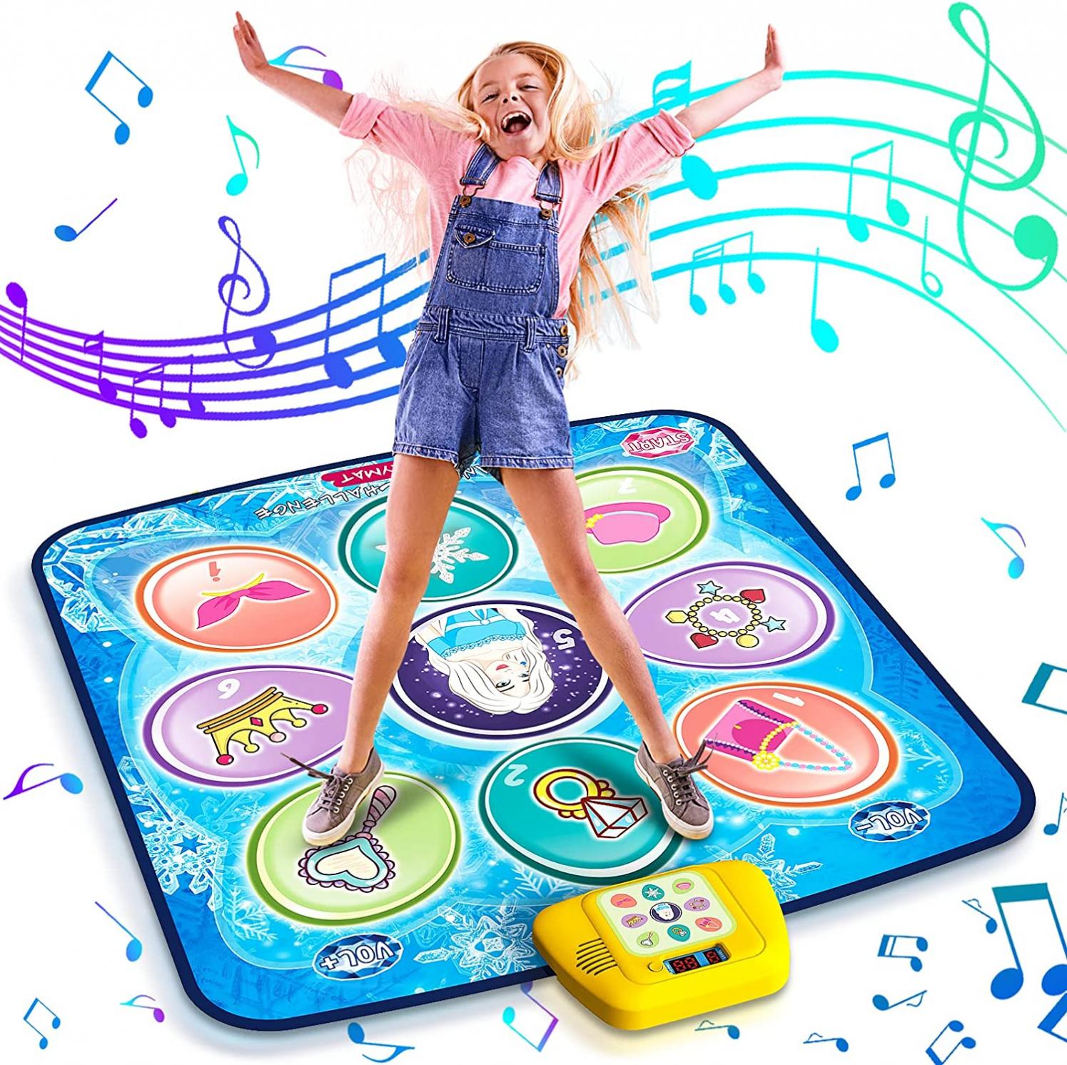 Dance Mat for Kids - Blue Frozen Themed Musical Dance Pad, Dance Game Toys with LED Lights, Including 5 Modes and 3 Challenge Levels, Christmas Birthday Gifts for Girls Boys Age 3 4 5 6 7 8-12