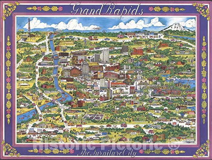 Historic Map : Grand Rapids : Furniture City. Bob Hastings, 73 1973 - Vintage Wall Art - 30in x 24in