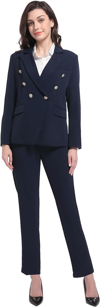 V VOCNI Womens Suits 2 Piece Set Double Breasted Business Office Blazer Work Pants Set Dressy Casual Workwear Outfits