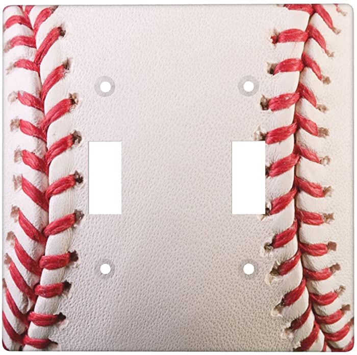 Baseball White Red Designs Patterns Receptacle Outlet Wall Plate Decorator Light Switch Plate Outlet Cover Standard Size Double Toggle