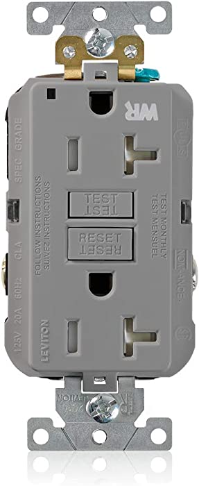 Leviton G5362-WTG 20A-125V Extra-Heavy Duty Industrial Grade Weather/Tamper-Resistant Duplex Self-Test GFCI Receptacle, Gray, 20-Amp