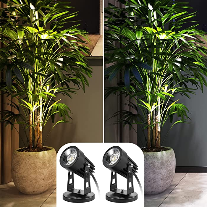 Junview 2Pack LED Spot Lights Indoor Accent Lighting Plant Spotlights with 5.9 FT Cord Switch Warm White and Day White Adjustable Tree Uplights for Plants Art Decor (Base and Stake Included)
