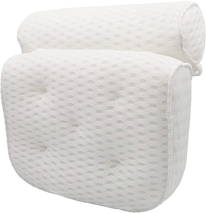 Bath Pillow, VICSOME Ergonomic Bathtub Cushion for Neck, Shoulder, Head and Back Support, 4D Air Mesh Spa Pillow with 7 Non-slip Suction Cups, Soft and Quick Dry Bathtub Pillow