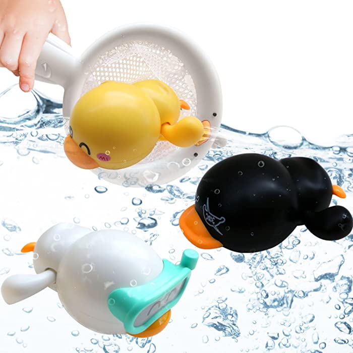 Baby Bath Toys, Floating Wind-up Ducks Bath Toy for Toddlers 1-3, Swimming Pool Games Water Play Set Gift for Bathtub Shower Beach Infant Toddlers Kids Boys Girls (4 Pcs)