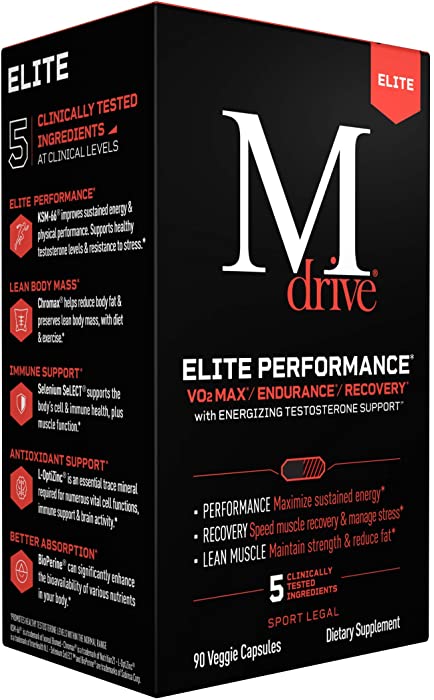 Mdrive Elite Testosterone Booster for Men - Supports Immune Health, Energy, Sports Performance, Cardio, VO2Max, Recovery, Stress Relief, Lean Muscle, KSM-66 Ashwagandha, DIM, Fenugreek, Chromium, 90ct