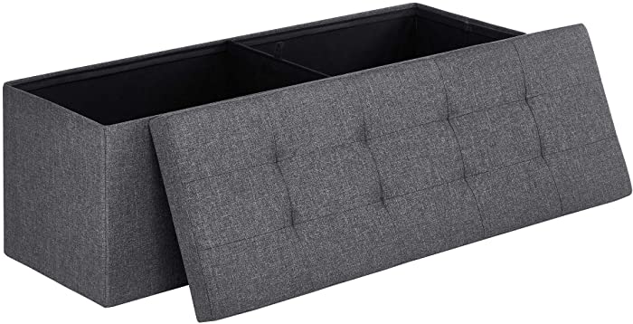 SONGMICS 43 Inches Folding Storage Ottoman Bench Storage Chest Foot Rest Stool with Metal Support, Holds up to 660 lb, Dark Gray ULSF77K