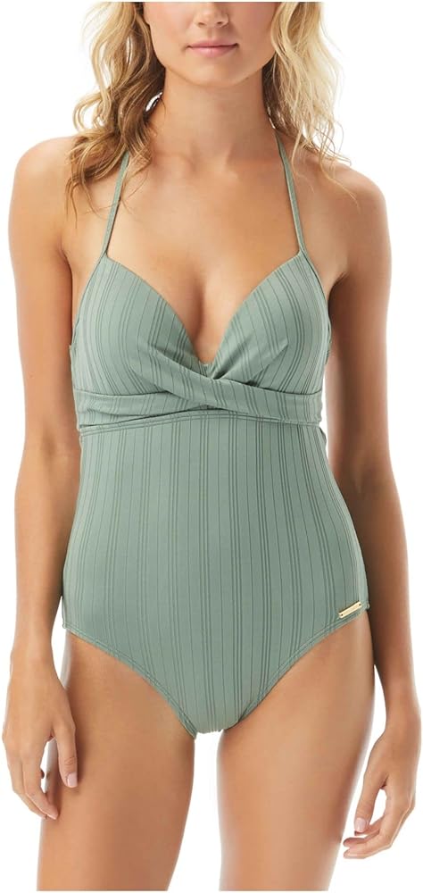 Vince Camuto Women's Standard Wrap Front One Piece Swimsuit with Molded Cups